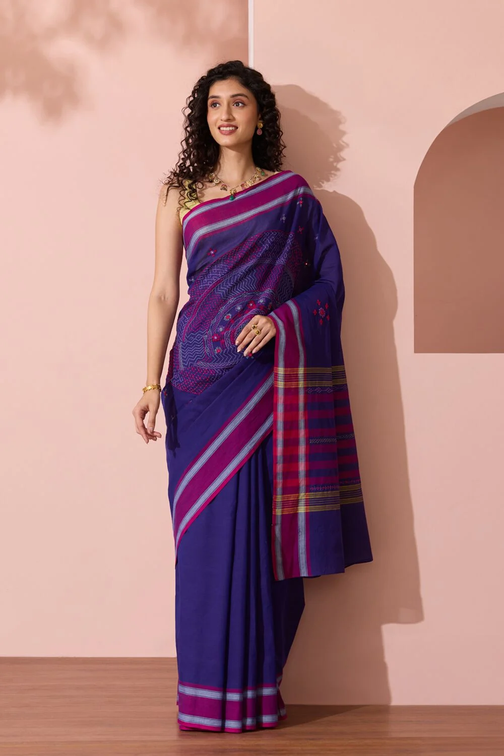 Dark Blue Karnataka Pure Cotton Lambani Saree